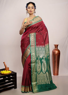 Maroon Kanjivaram Silk Saree With Blouse Piece - Indian Silk House Agencies