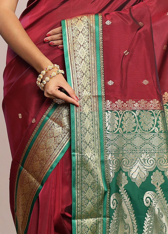 Maroon Kanjivaram Silk Saree With Blouse Piece - Indian Silk House Agencies