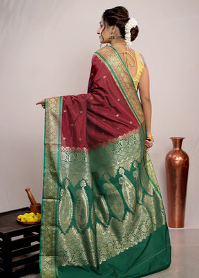 Maroon Kanjivaram Silk Saree With Blouse Piece - Indian Silk House Agencies