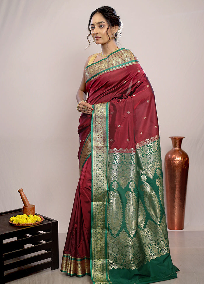 Maroon Kanjivaram Silk Saree With Blouse Piece - Indian Silk House Agencies