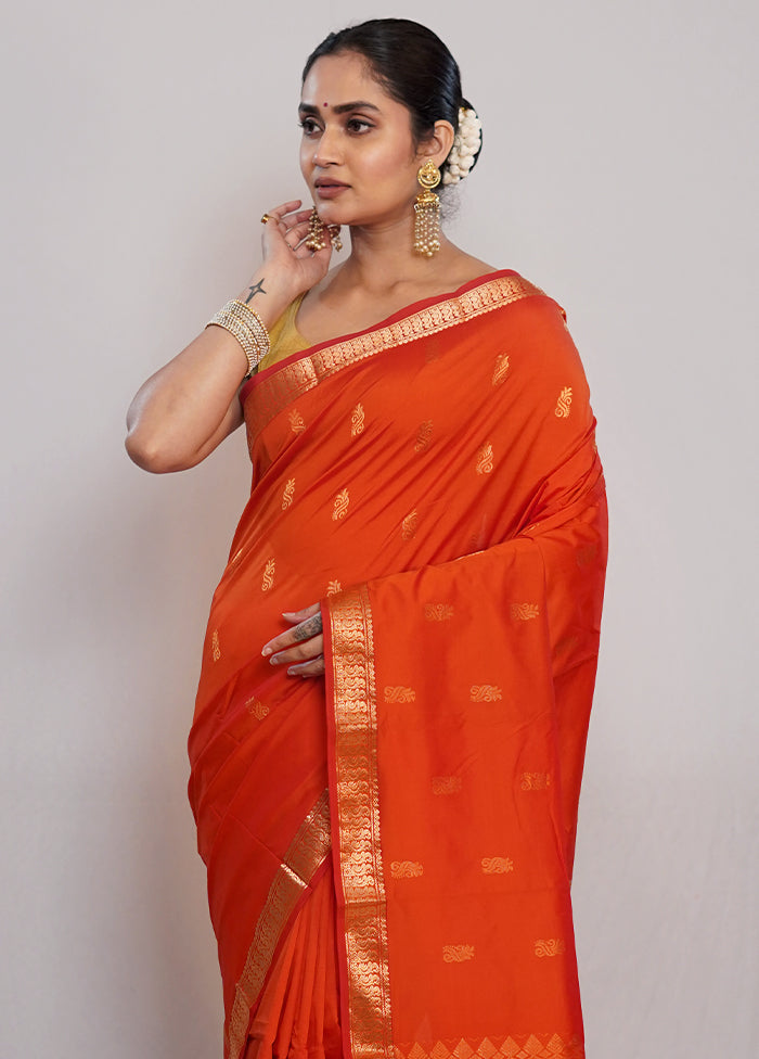 Rust Kanjivaram Silk Saree With Blouse Piece - Indian Silk House Agencies