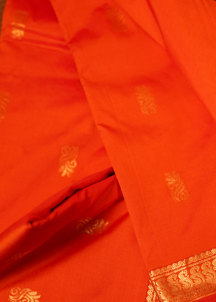 Rust Kanjivaram Silk Saree With Blouse Piece - Indian Silk House Agencies