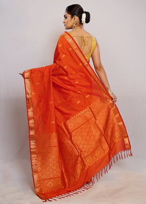 Rust Kanjivaram Silk Saree With Blouse Piece - Indian Silk House Agencies