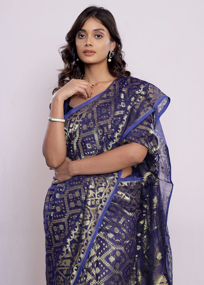 Blue Tant Cotton Saree Without Blouse Piece - Indian Silk House Agencies