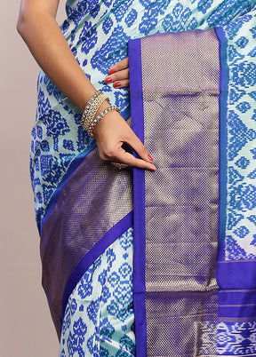 Blue Ikkat Pure Silk Saree With Blouse Piece - Indian Silk House Agencies