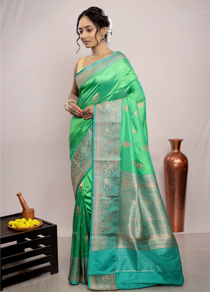 Green Katan Pure Silk Saree With Blouse Piece - Indian Silk House Agencies