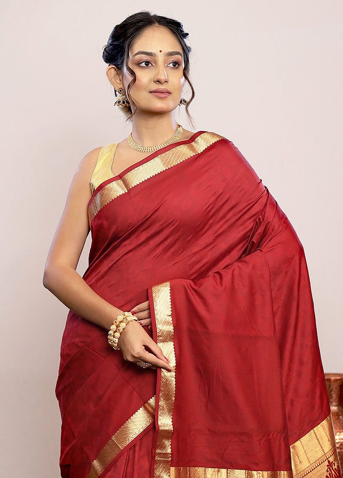 Maroon Kanjivaram Silk Saree With Blouse Piece - Indian Silk House Agencies