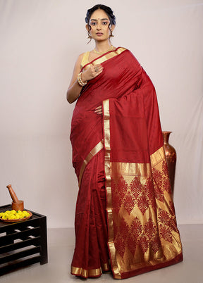 Maroon Kanjivaram Silk Saree With Blouse Piece - Indian Silk House Agencies