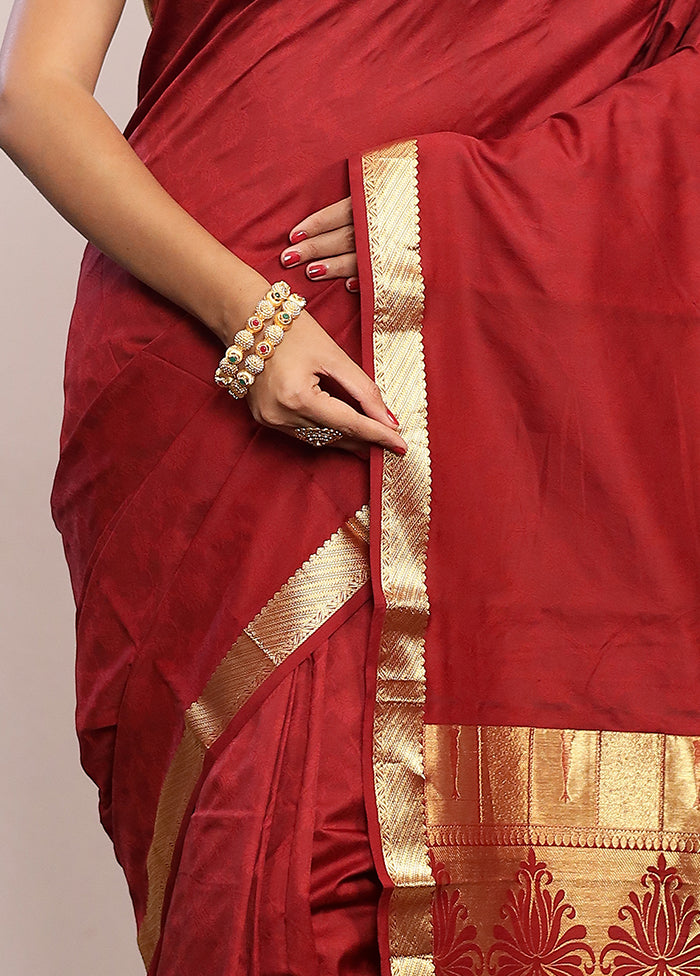 Maroon Kanjivaram Silk Saree With Blouse Piece - Indian Silk House Agencies