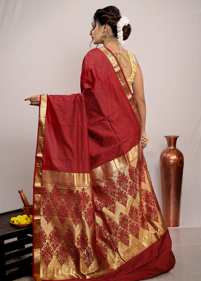 Maroon Kanjivaram Silk Saree With Blouse Piece - Indian Silk House Agencies