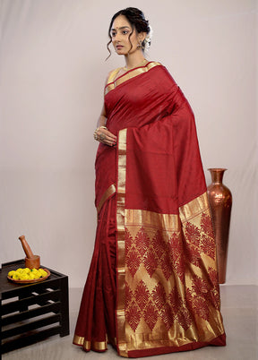 Maroon Kanjivaram Silk Saree With Blouse Piece - Indian Silk House Agencies