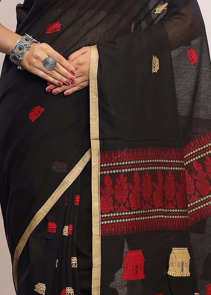Black Matka Silk Saree With Blouse Piece - Indian Silk House Agencies