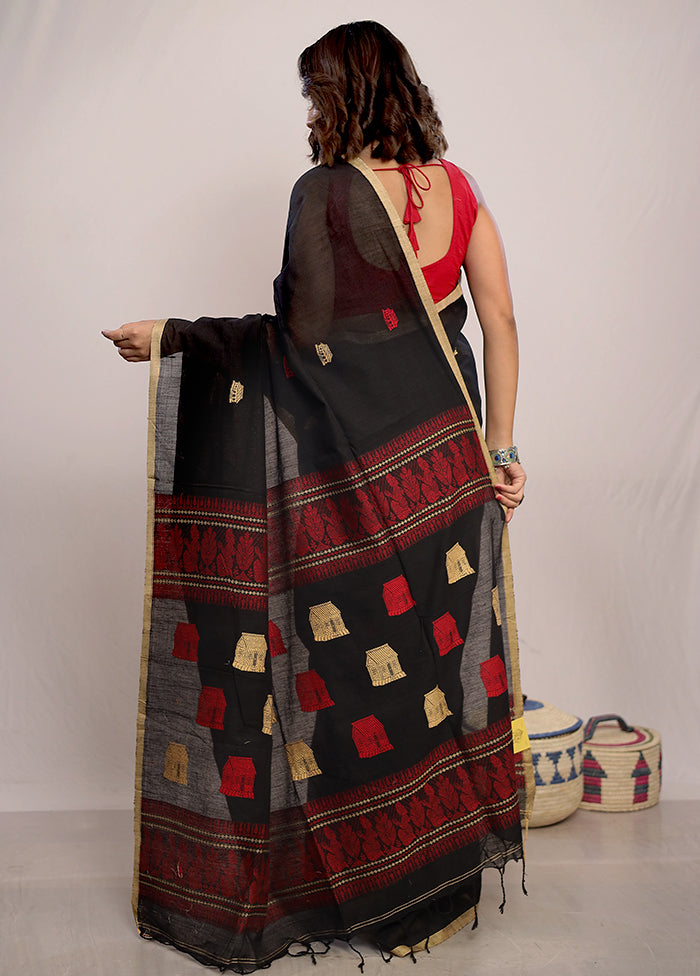 Black Matka Silk Saree With Blouse Piece - Indian Silk House Agencies