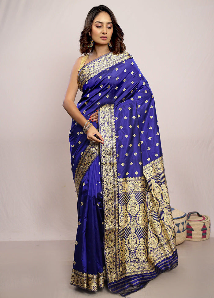 Blue Assam Pure Silk Saree With Blouse Piece - Indian Silk House Agencies