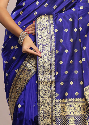 Blue Assam Pure Silk Saree With Blouse Piece - Indian Silk House Agencies