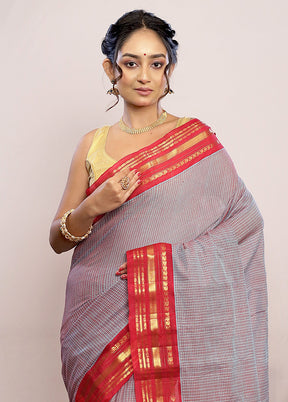 Purple Silk Cotton Gadwal Saree Without Blouse Piece - Indian Silk House Agencies