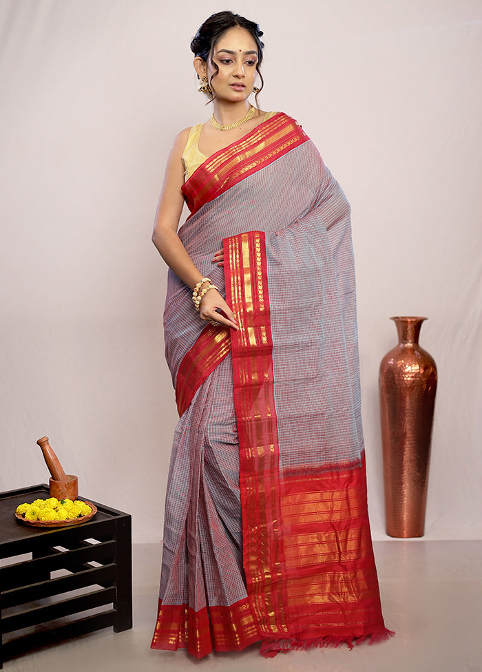 Purple Silk Cotton Gadwal Saree Without Blouse Piece - Indian Silk House Agencies