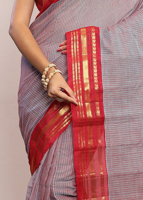 Purple Silk Cotton Gadwal Saree Without Blouse Piece - Indian Silk House Agencies