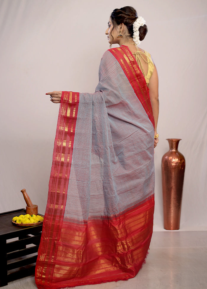 Purple Silk Cotton Gadwal Saree Without Blouse Piece - Indian Silk House Agencies