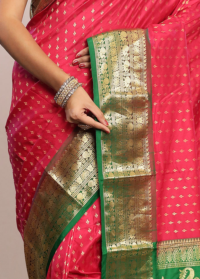 Pink Kanjivaram Pure Silk Saree With Blouse Piece - Indian Silk House Agencies