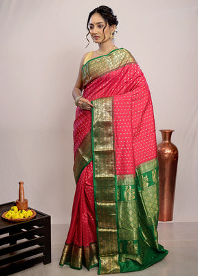 Pink Kanjivaram Pure Silk Saree With Blouse Piece - Indian Silk House Agencies