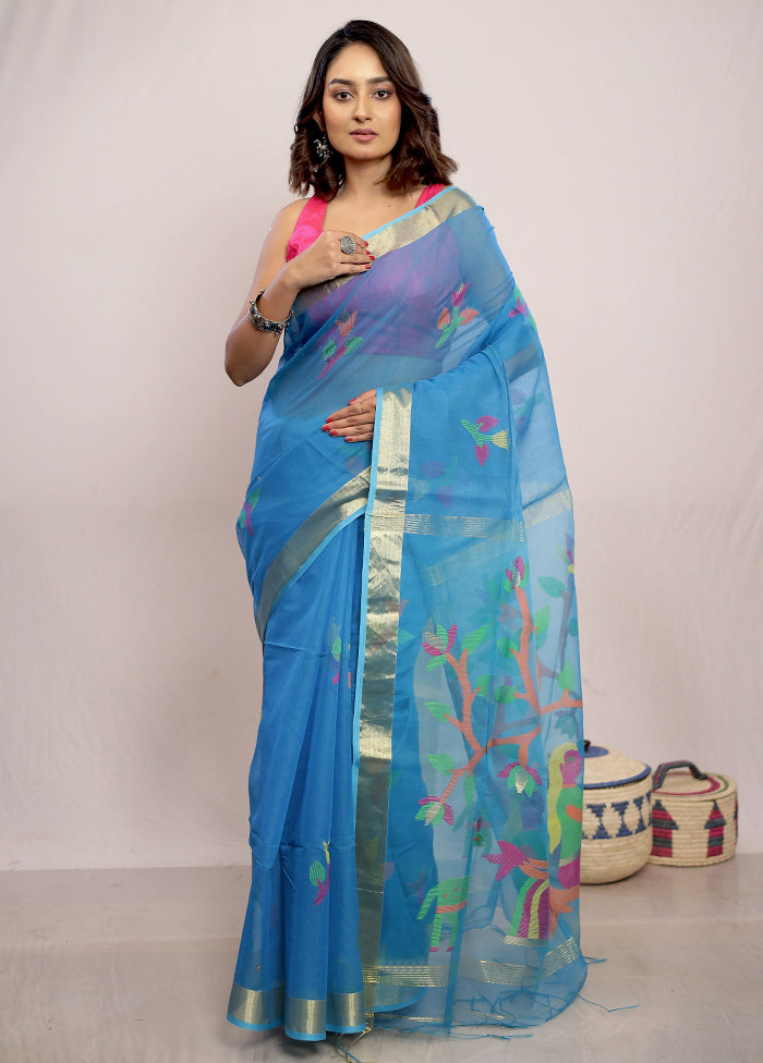 Blue Matka Silk Saree With Blouse Piece - Indian Silk House Agencies