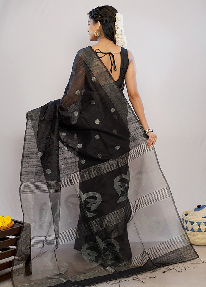 Black Matka Pure Silk Saree With Blouse Piece - Indian Silk House Agencies