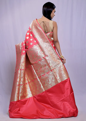 Pink Banarasi Silk Saree With Blouse Piece - Indian Silk House Agencies