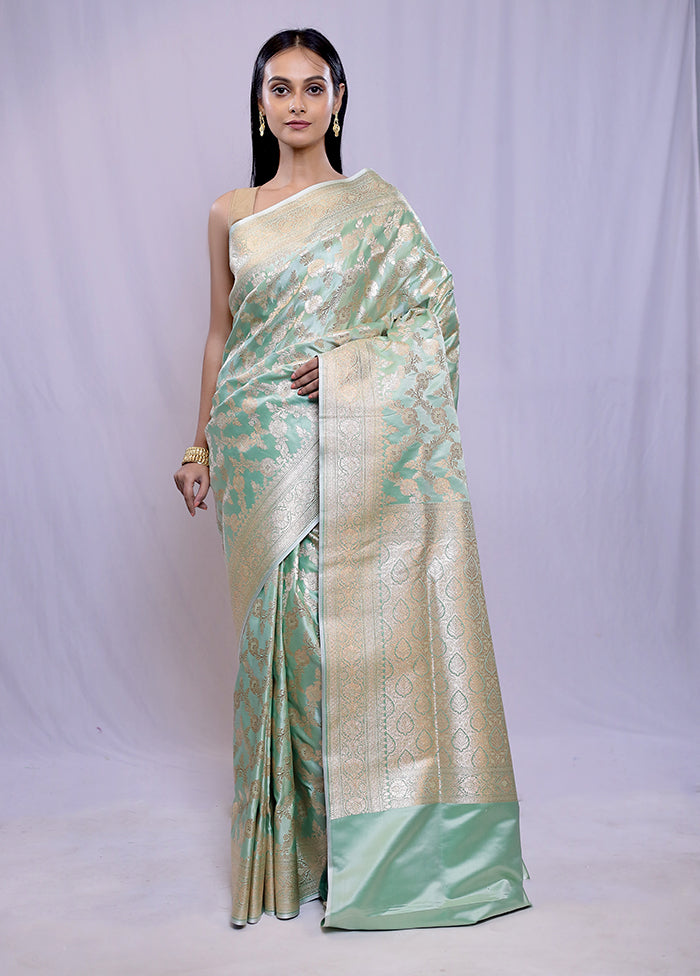 Green Banarasi Silk Saree With Blouse Piece - Indian Silk House Agencies