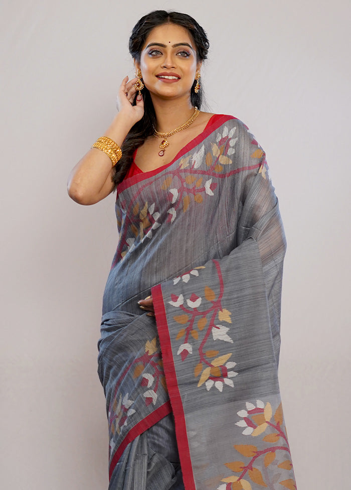 Grey Matka Pure Silk Saree With Blouse Piece - Indian Silk House Agencies