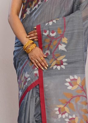 Grey Matka Pure Silk Saree With Blouse Piece - Indian Silk House Agencies