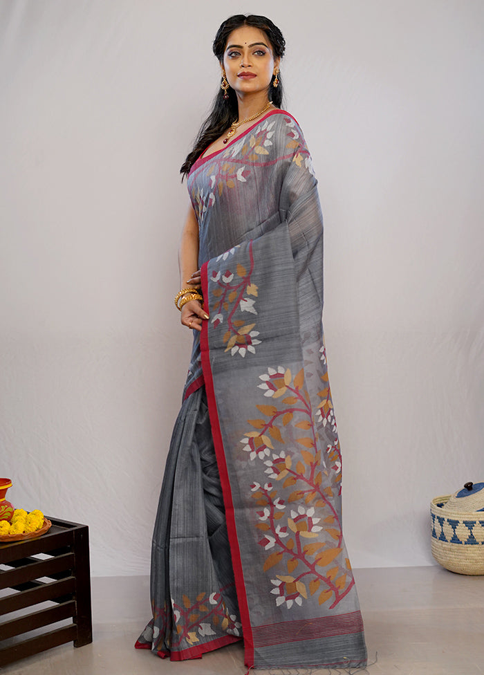 Grey Matka Pure Silk Saree With Blouse Piece - Indian Silk House Agencies