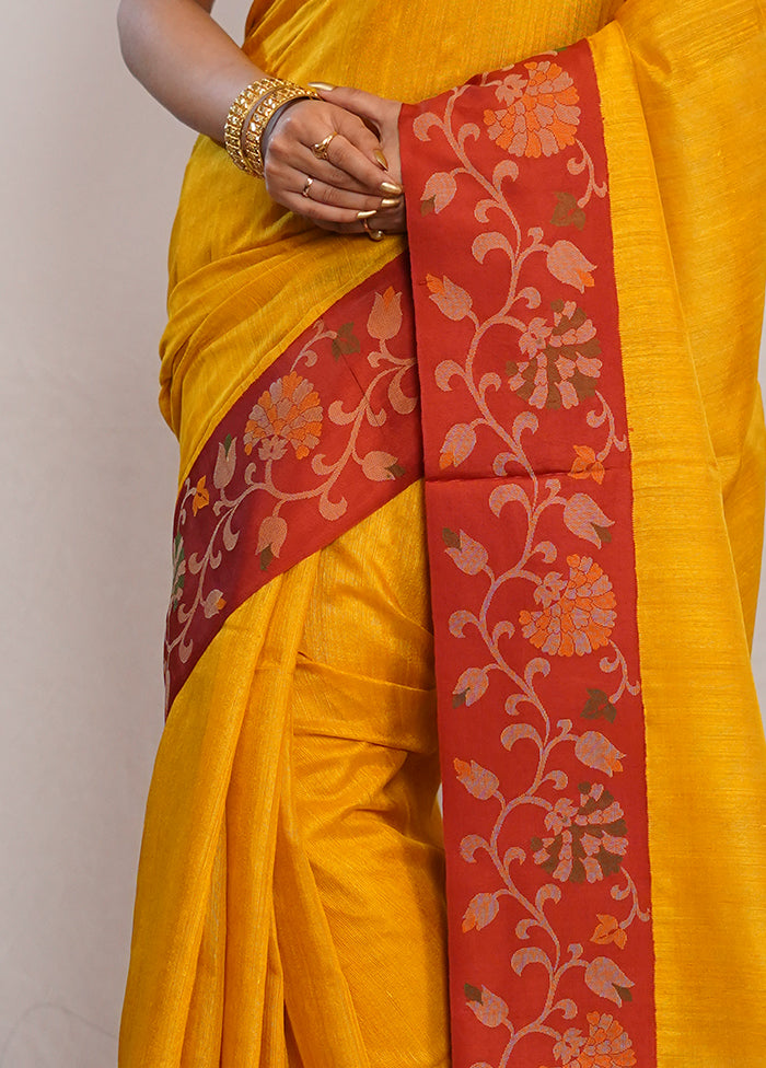 Yellow Matka Pure Silk Saree With Blouse Piece - Indian Silk House Agencies