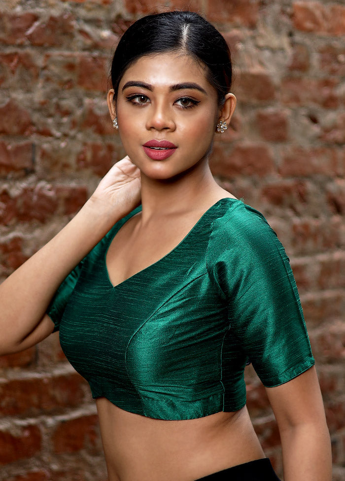 Green Dupion Silk Designer Blouse - Indian Silk House Agencies