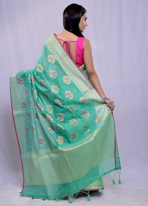 Green Kora Silk Saree With Blouse Piece - Indian Silk House Agencies