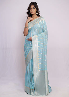 Blue Kora Silk Saree With Blouse Piece - Indian Silk House Agencies