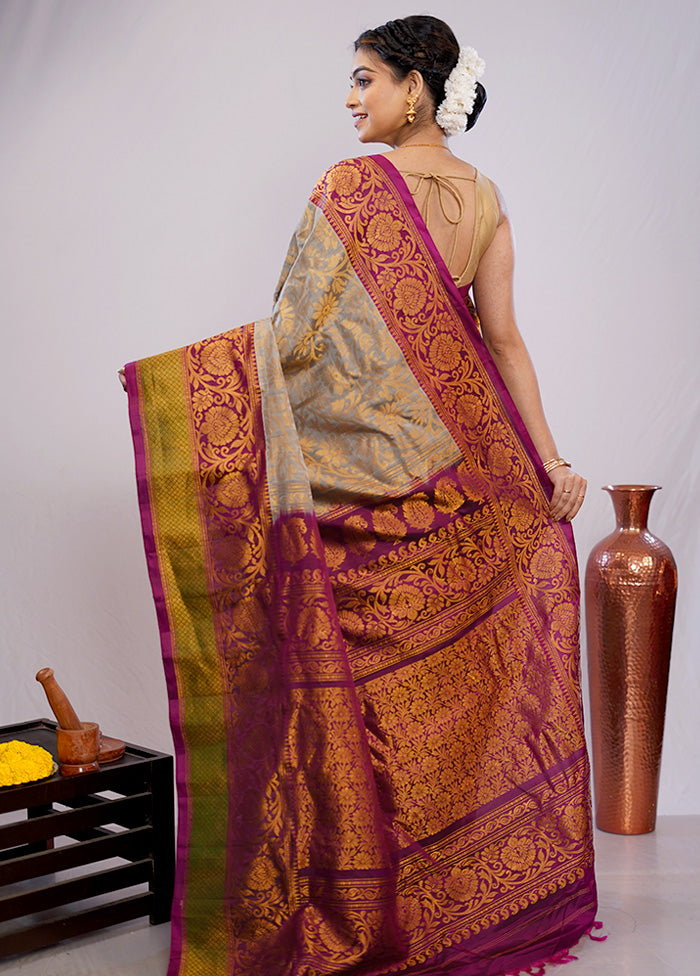 Grey Gadwal Pure Silk Saree Without Blouse Piece - Indian Silk House Agencies