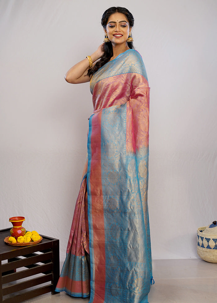 Pink Gadwal Pure Silk Saree Without Blouse Piece - Indian Silk House Agencies