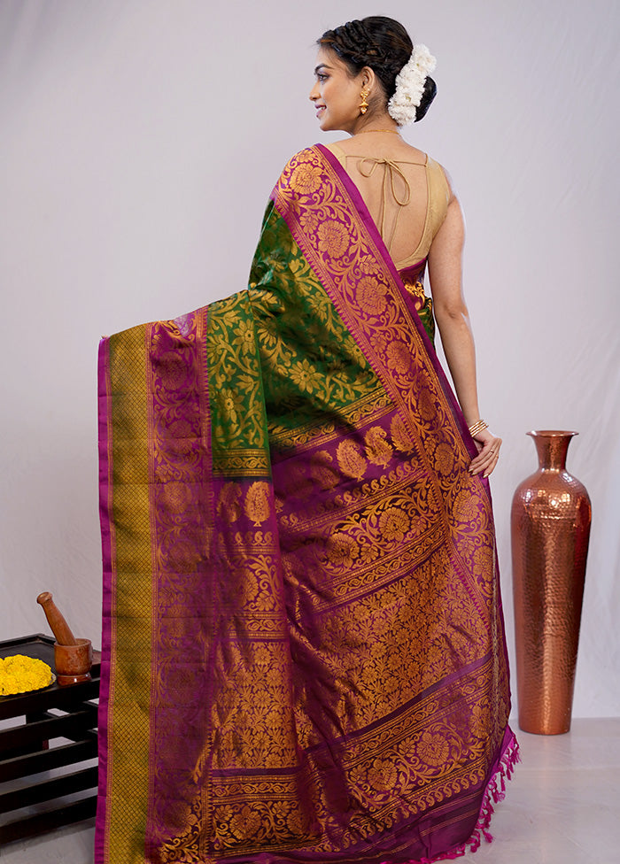 Green Gadwal Pure Silk Saree Without Blouse Piece - Indian Silk House Agencies