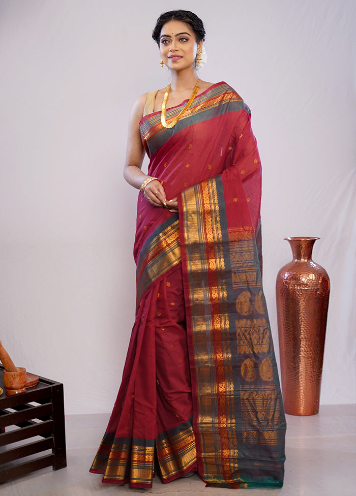 Maroon Silk Cotton Gadwal Saree Without Blouse Piece - Indian Silk House Agencies