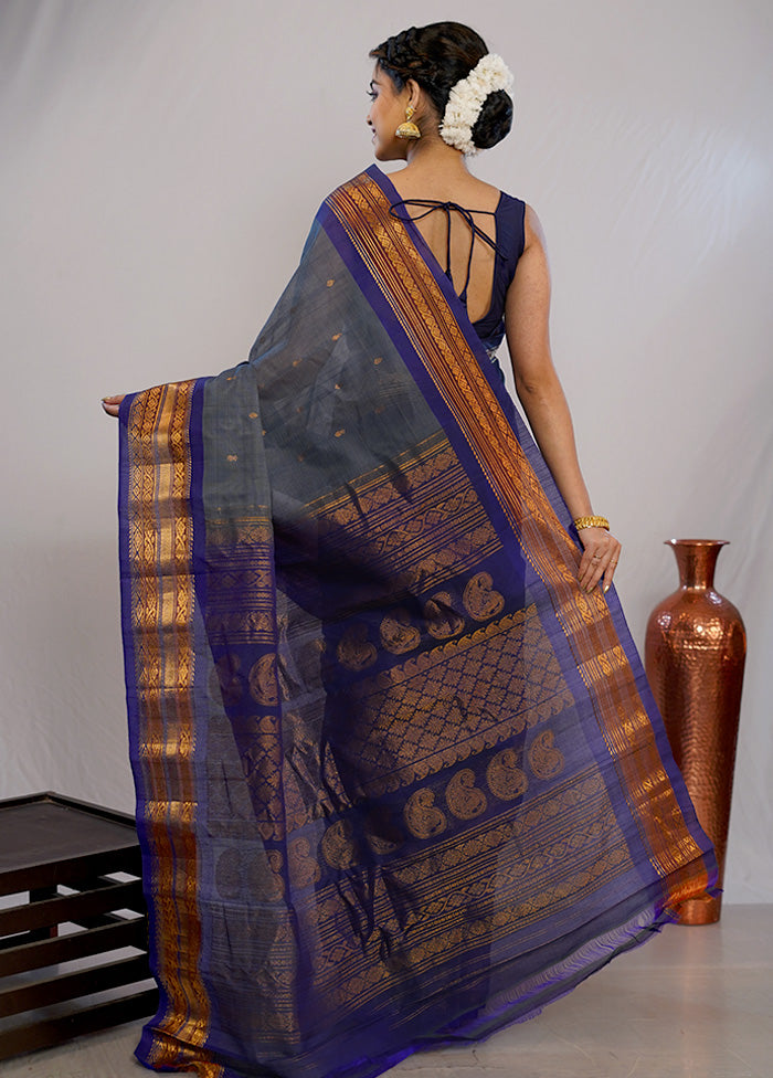 Grey Silk Cotton Gadwal Saree Without Blouse Piece - Indian Silk House Agencies