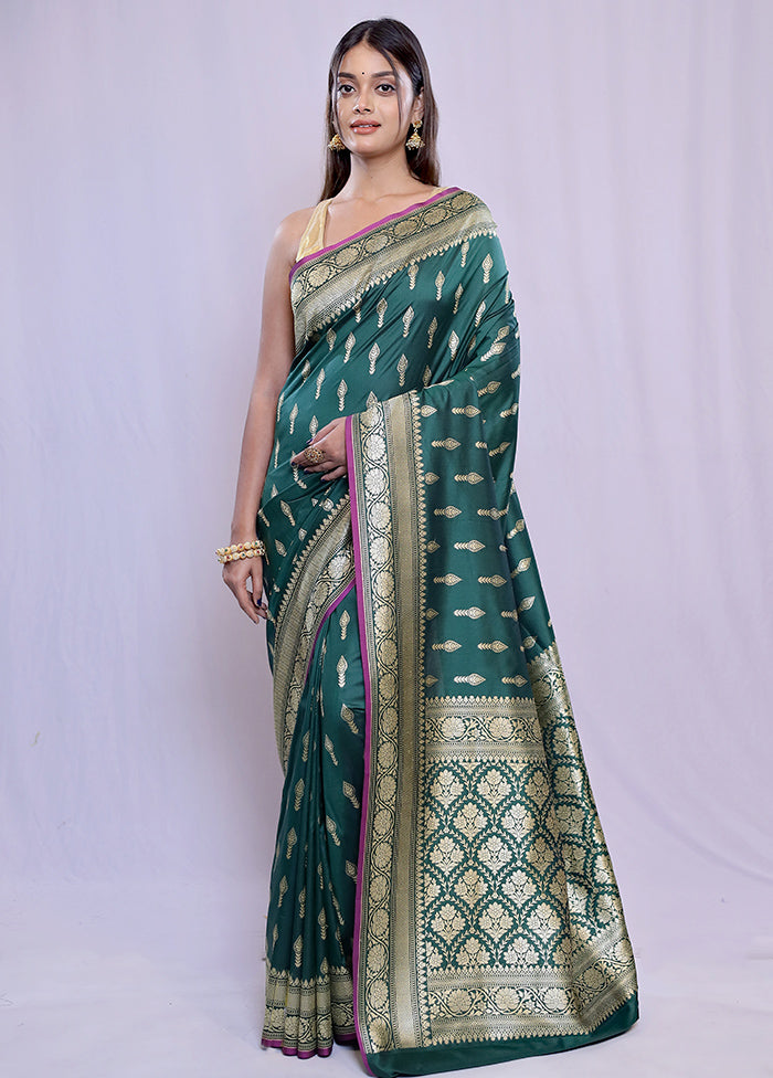 Green Uppada Silk Saree With Blouse Piece - Indian Silk House Agencies