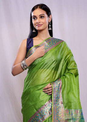 Green Tussar Silk Saree With Blouse Piece - Indian Silk House Agencies