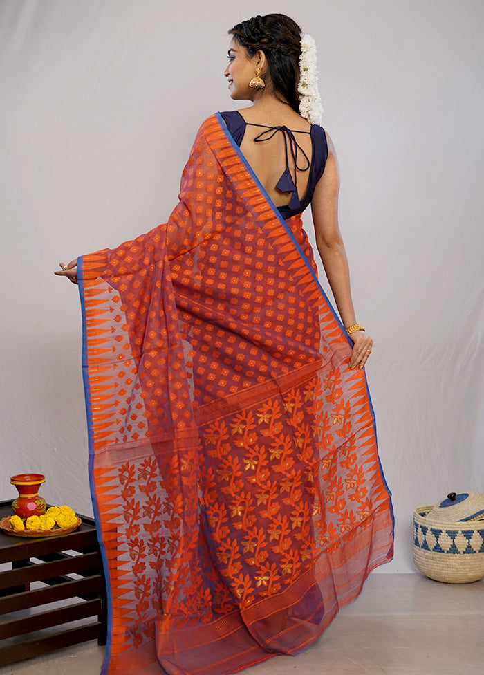 Orange Tant Cotton Saree Without Blouse Piece - Indian Silk House Agencies