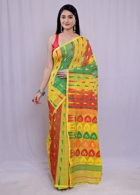 Yellow Tant Jamdani Saree Without Blouse Piece - Indian Silk House Agencies