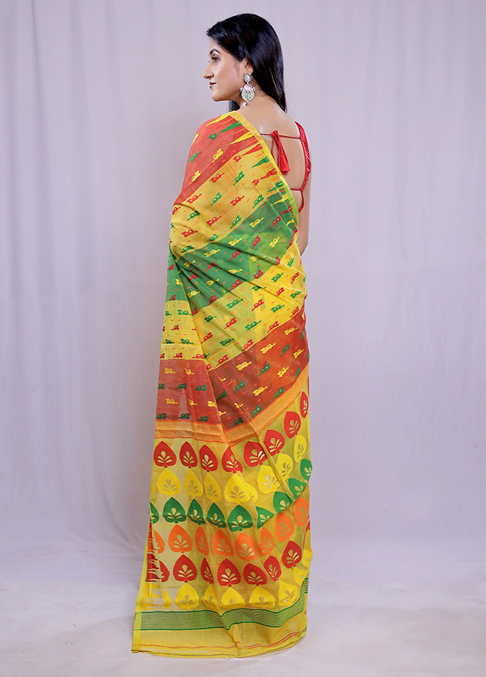 Yellow Tant Jamdani Saree Without Blouse Piece - Indian Silk House Agencies