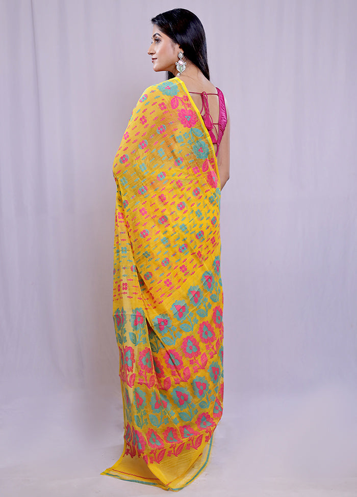 Yellow Tant Jamdani Saree Without Blouse Piece - Indian Silk House Agencies