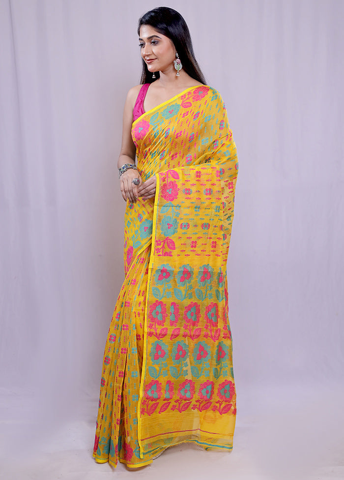 Yellow Tant Jamdani Saree Without Blouse Piece - Indian Silk House Agencies