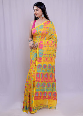 Yellow Tant Jamdani Saree Without Blouse Piece - Indian Silk House Agencies