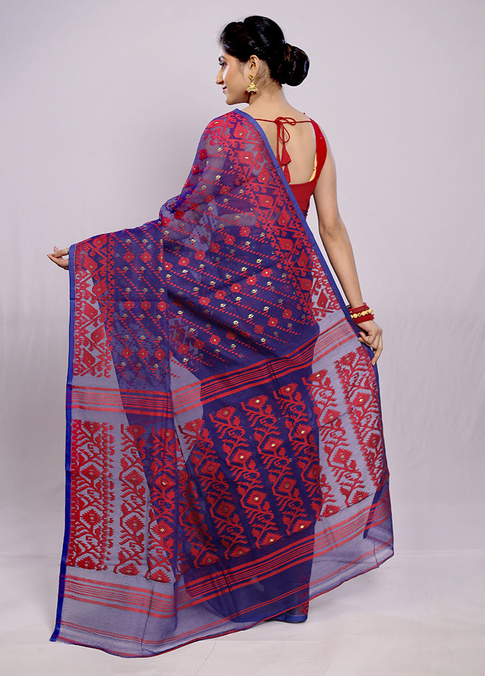 Blue Tant Jamdani Saree Without Blouse Piece - Indian Silk House Agencies